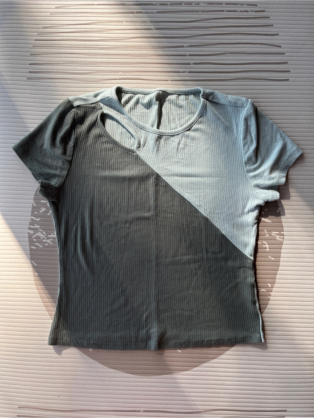 Colorblock Ribbed Short Sleeve Top - Sage & Charcoal